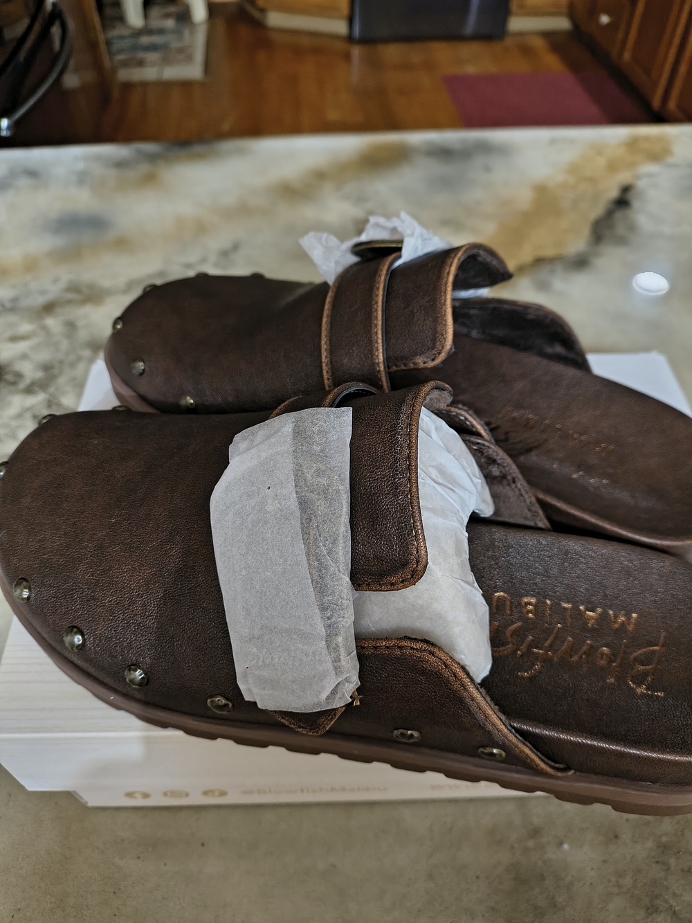 Blowfish Brown Leather Slip-On Clogs with Stud Accents - Picture 3 of 4